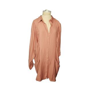 Free People Coral Haze #618375 Fade Away Mini Rose Button Up Shirtdress NWT XS